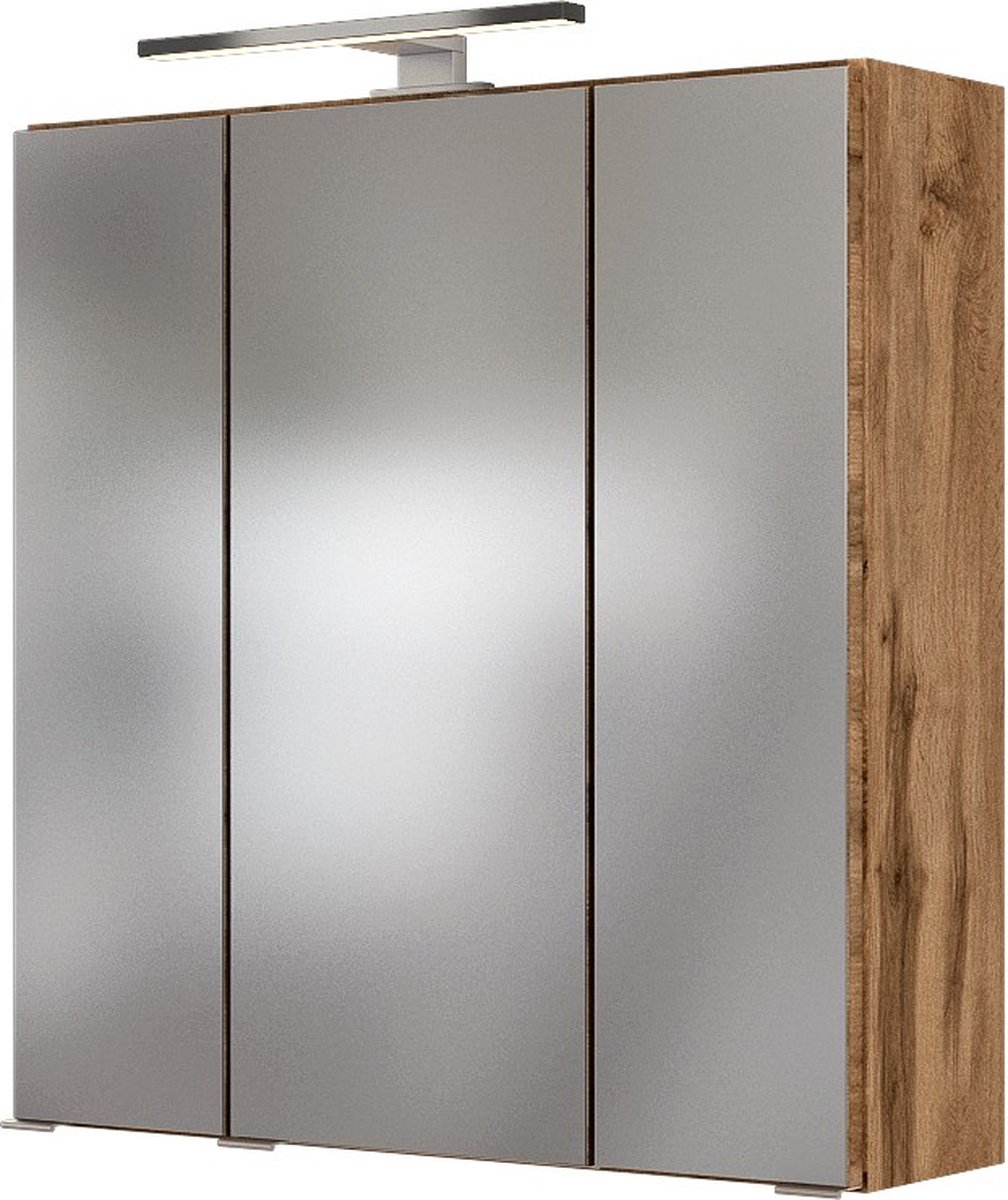 Spiegelkast Luna 60cm met 3 deuren en ledverlichting - eik - Held - Medicijnkastjes - Bruin - Spaanplaat - Medicijnkastjes -