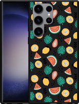 Cazy Hoesje Zwart geschikt voor Samsung Galaxy S23 Ultra Tropical Fruit