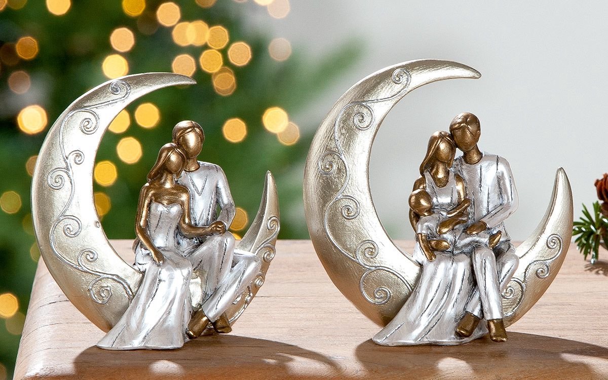 Gilde handwerk Romantisch Koppel op Maan Beeld - Set van 2 - 12cm Hoog - Handgemaakt Gezin & Liefde Design Sculptuur Woonaccessoire valentijn diverse kleuren