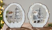 le père noël et le renne dans une bordure d'arbre en bois décoration de noël, noël, noël