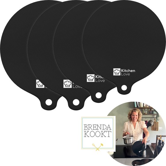 KitchenLove Inductie Beschermer - Matjes Rond - Panbeschermers voor Kookplaat - 4 Stuks - Hittebestendig tot 240°C - Siliconen Mat - Zwart