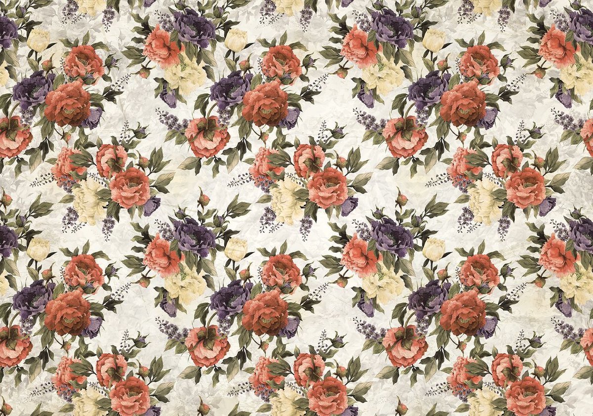 WallArena - Vlies fotobehang bloemen rozen pioenrozen betonnen wand