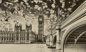 Fotobehang - Vlies Behang - Het Palace of Westminster - Big Ben - Londen - Zwart-wit - 208 x 146 cm
