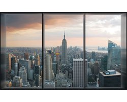Fotobehang - Vlies Behang - New York Stad 3D Raamzicht - 312 x 219 cm