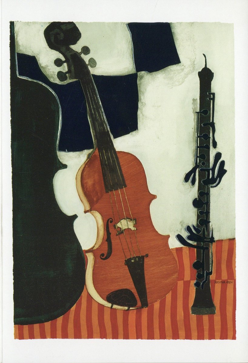 Rosina Wachtmeister - Vintage dubbele kaarten - Cello, viool en hobo - Set van vijf dubbele kaarten met eco-katoen enveloppen