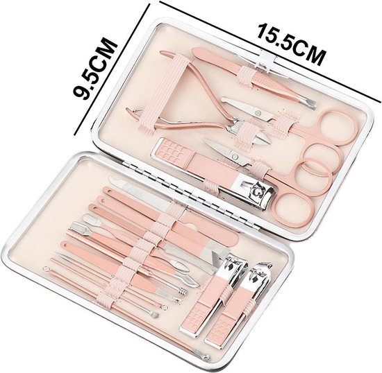 18-delige Professionele Manicure Set & Pedicureset met Nagelvijl & Nageltang – Nagelset met Nagelschaartje & Huidverzorging – Manicure Etui - Nagelknipper - behandeling nagels en huid