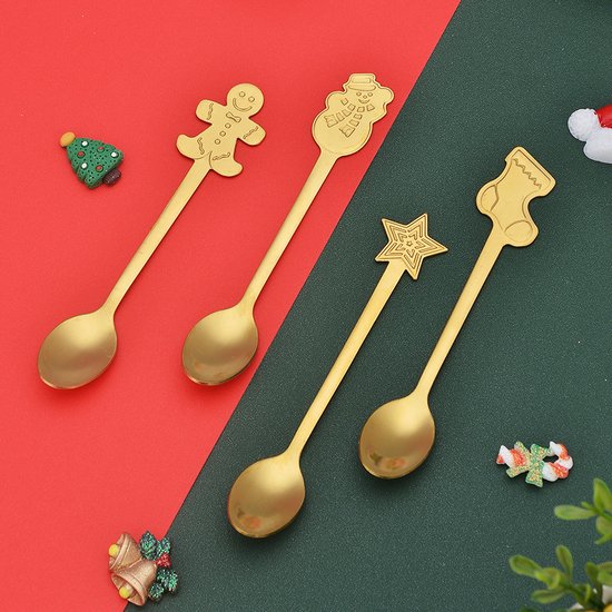 Lot De 6 Cuillères De Noël En Inox | Décoratives | Pour Table De Fête | Cadeau De Noël | Longueur 12.9 Cm