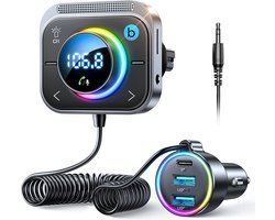 DrPhone BC21 Bluetooth 5.3 FM-Transmitter Autolader - Adapter - PD USB C + 2 x Qualcomm 3.0 poorten – Diepe Bass optie - Ventilatie houder met LED licht