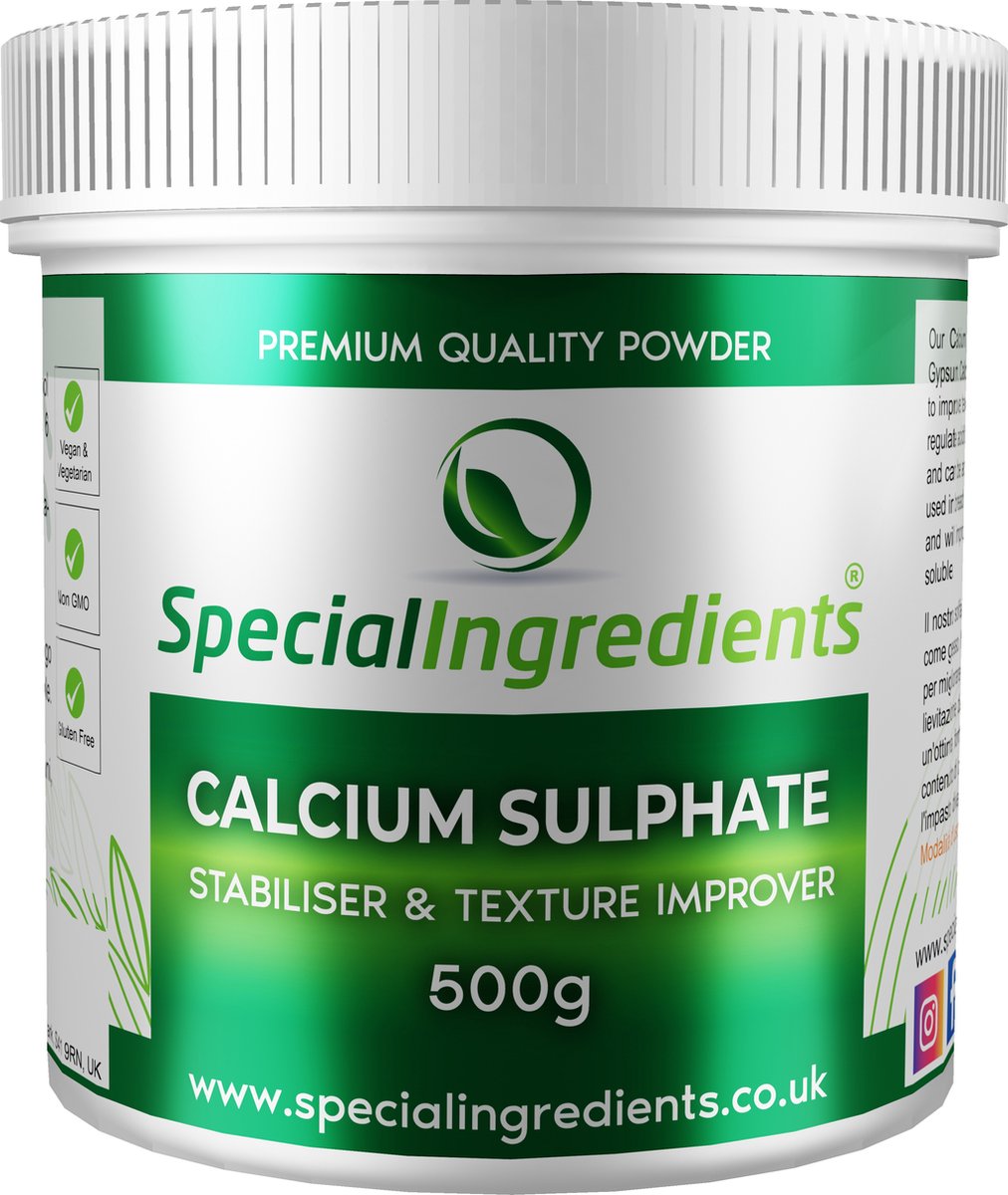 Calcium Sulfaat - 500 g - Calcium Sulphate - Calciumsulfaat - Gips (food grade) - Hersluitbare Pot - Recycled Plastic