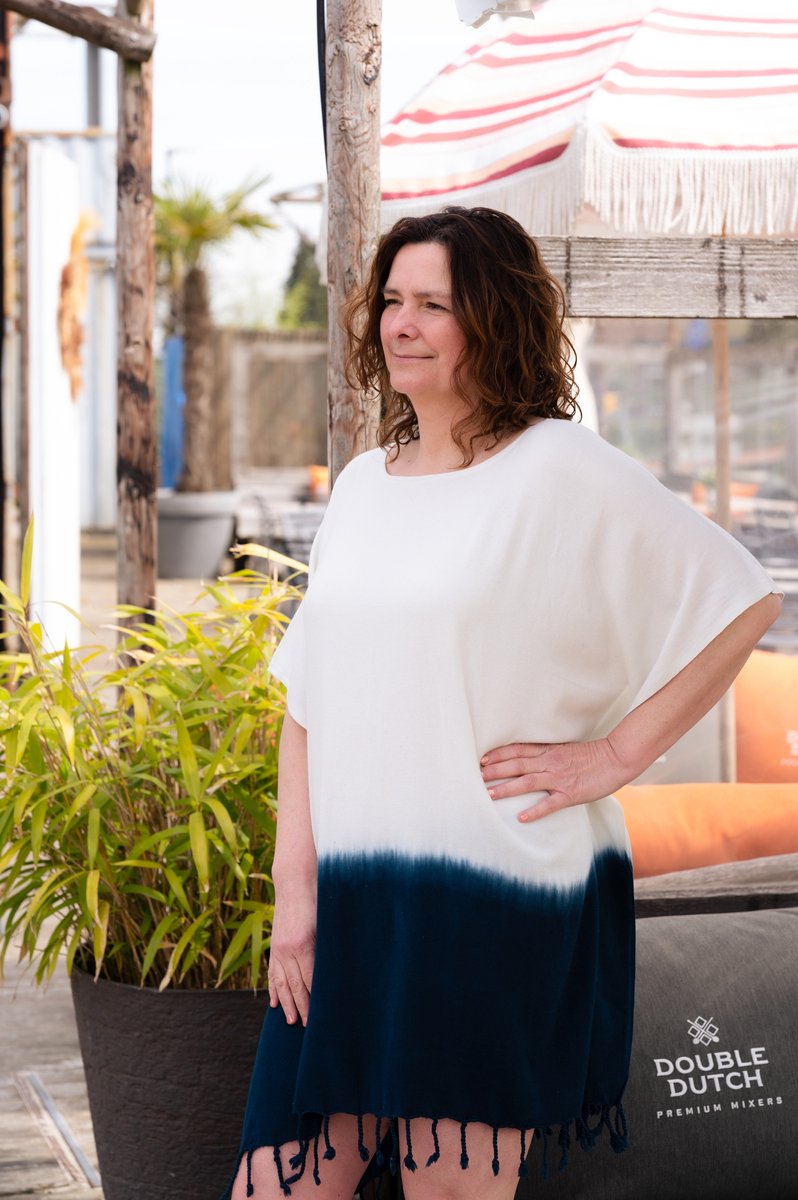 Dip Dye Strandtuniek Navy Onesize (L/XL) - onesize (L/XL) - strand tuniek dames - sauna - strandmode - strandjurk - tuniek - sarong-dress - bikini cover up - strandjurkje