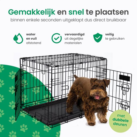 Gopets Caisse Pliable pour Chien M – Banc – Pour Chiens – Incl. Coussin pour chien – 2 portes – 76 x 48 x 53 cm