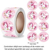 Rol met 500 Roze Eenhoorn stickers - 2.5 cm diameter - Unicorn on a cloud - Eenhoorn op een wolk - Decoratie - Versiering
