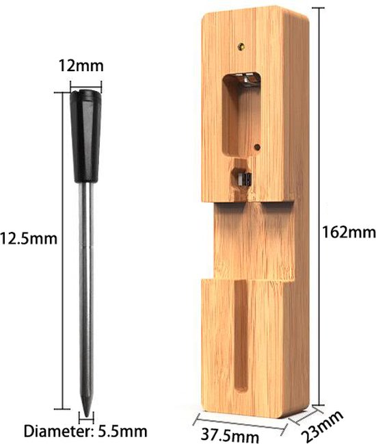 Vleesthermometer Draadloos met App - BBQ Thermometer met Bluetooth - Oventhermometer - BBQ accesoires - RVS - ZWART