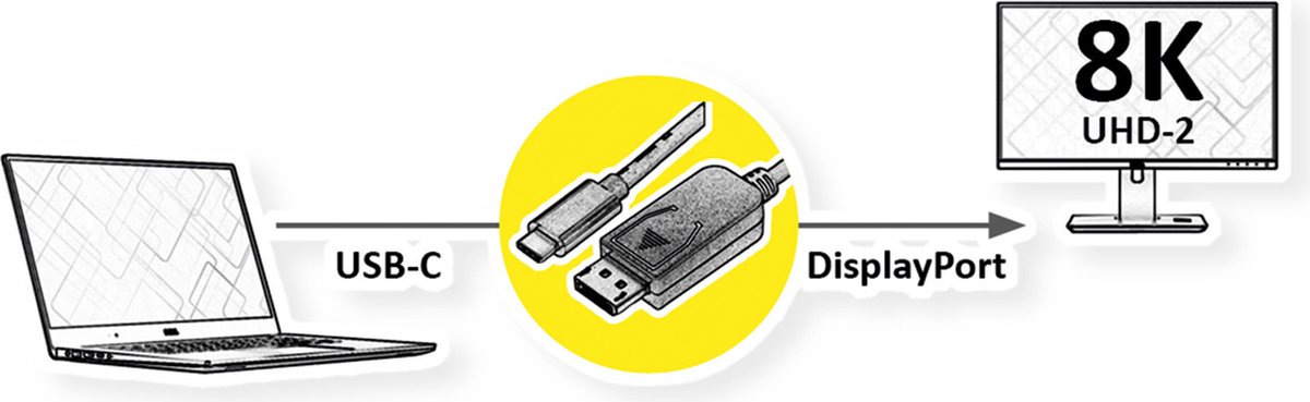 ROLINE USB type C - DisplayPort adapterkabel, v1.4, M/M, 1 m