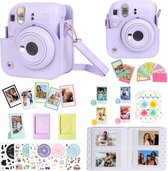YONO Accessoires Set XL geschikt voor Fujifilm Instax Mini 12 - Camera Tas met Draagriem - Hoesje en Fotoalbum - Fotolijstjes - Filters - Stickers - Lila Paars