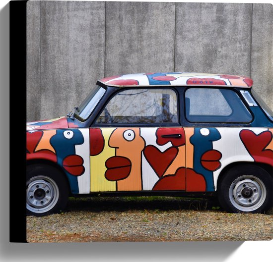 Canvas - Versierde Auto met Kleurrijke Gezichten - 30x30 cm Foto op Canvas Schilderij (Wanddecoratie op Canvas)