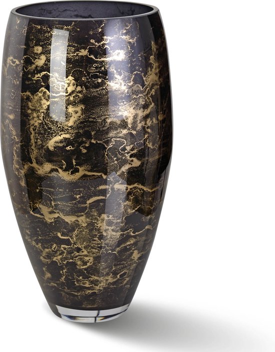 Terroso - Vaas Zwart, Glas Marmer, Elegante, Hoogte 38 cm