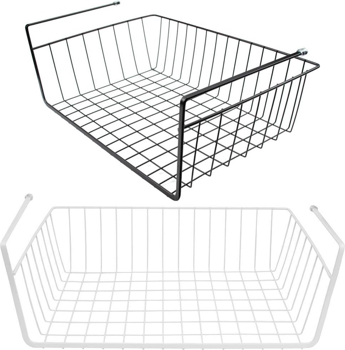 Stunq Set Van 4 Opbergmanden Onder De Plank, Stapelbare Hangende Mand Hangende Mand Van Metaaldraad Voor Keuken Bijkeuken Bureau Boekenplank Zwart