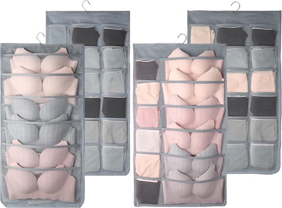 Dubbelzijdige hangkast, 4 stuks, ruimtebespare dubbele houder, opvouwbaar, ruimtebespare, hangorganizer met 108 vakken voor panty, beha, stropdassen