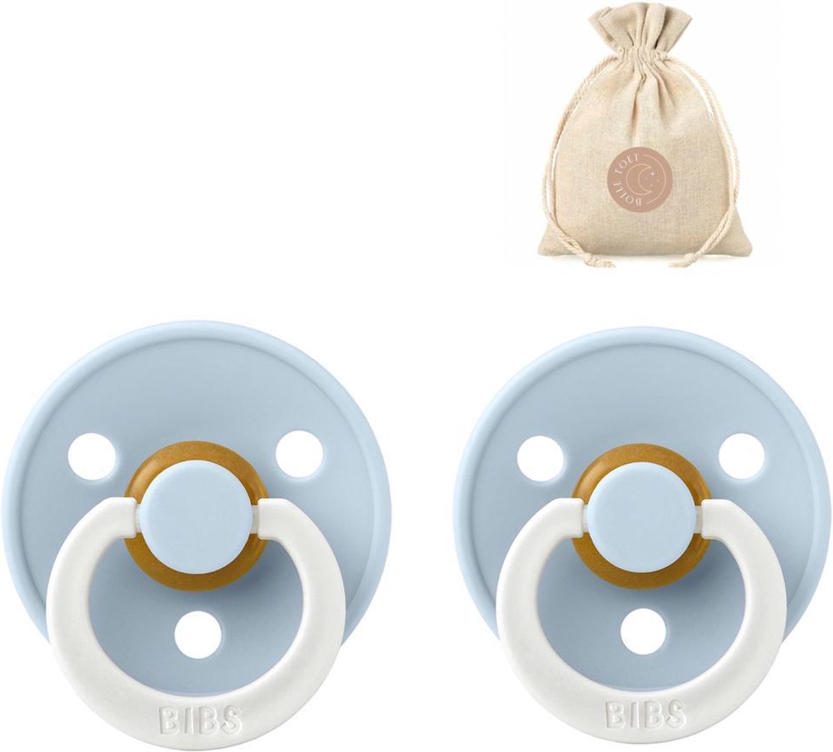 Goedkoopste BIBS fopspenen T2 speenzakje BolleToet - 2 stuks glow in the dark baby blue - 6-18 maanden