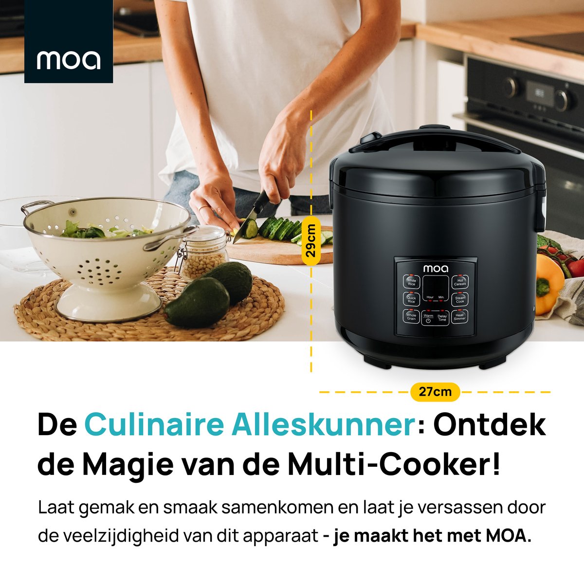 MOA Multicooker - 5L - Slowcooker - Rijstkoker met Stomer - BPA-vrij - Stoomkoker - Warmhoudfunctie - 700W -Zwart thumbnail 7