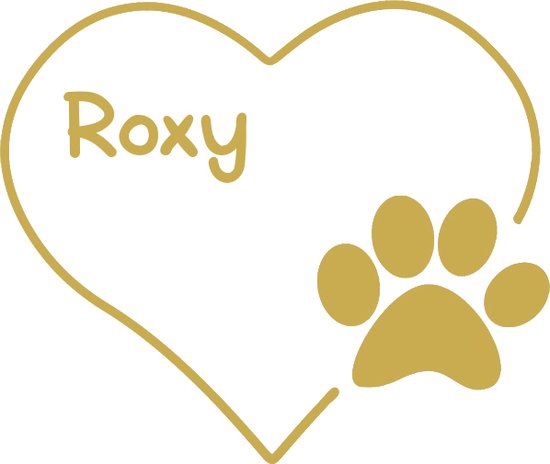 Hart met hondenpootje - met naam - gepersonaliseerd - mat goud - autosticker - 14 x 16 cm