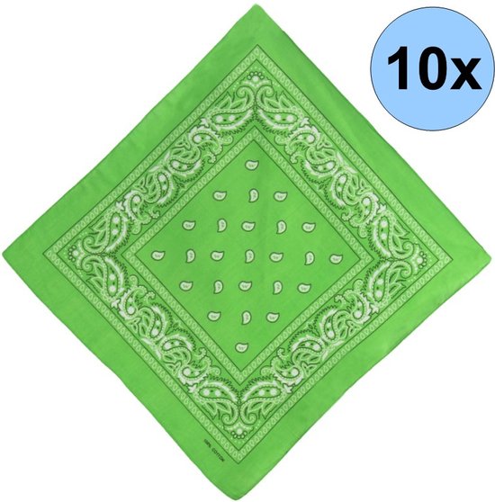 Fako Fashion® - Bandana - Foulard - Protège-dents - Mouchoir - Paisley - Vert clair - 10 Pièces