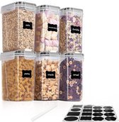 Graanopslagcontainers, Set van 6 2,5L Plastic Voedsel Opbergdoos Granen Dispenser Voedsel Grade Duurzaam Luchtdichte Granen Container met Deksels, Pen en 24 Etiketten voor Keuken Opslag & Organisatie [Energieklasse A+]