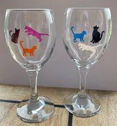Katten om jouw wijnglas te herkennen - ca. 3 cm - gemaakt van statisch raamfolie - 24 stuks - 6 verschillende kleuren - 4 designs