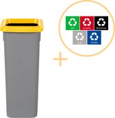 Plafor Fit Bin, Prullenbak voor afvalscheiding - 20L – Grijs/Geel - Inclusief 5-delige Stickerset - Afvalbak voor gemakkelijk Afval Scheiden en Recycling - Afvalemmer - Vuilnisbak voor Huishouden, Keuken en Kantoor - Afvalbakken - Recyclen