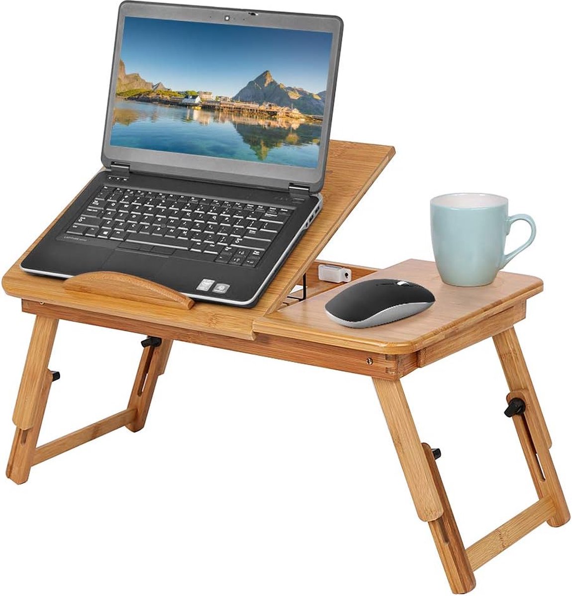 T-SIGN Ontbijt Bed Dienblad voor Eten - Verhoogde Eten Tafel Tot 9,5 inch op Lap Sofa - Verstelbare Bamboe Dienblad - Draagbare Snackplateau met Opklapbare Benen Ideaal voor Slaapkamer Picknick