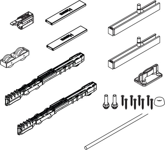 COMPLEET SCHUIFDEURSYSTEEM GEZE ROLLAN 40 NT, TOTALE LENGTE RAIL 1650MM, GESCHIKT VOOR DEUREN VAN 500 T/M 840 MM