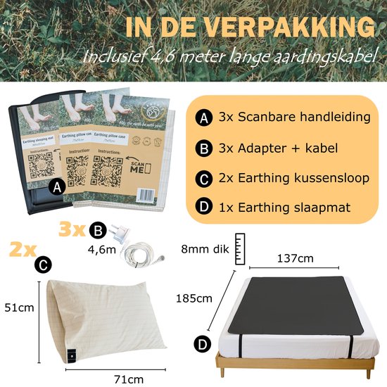 Earthle Volledige Earthing Tweepersoons Aardingsset - 1x Slaapmat + 2x Kussensloop - Aardingsmat - Aarden - Earthing Mat - Aarding - Grounding Mat - Kussensloop - Aardingskussensloop - Combo Deal van Earthle — afbeelding 2