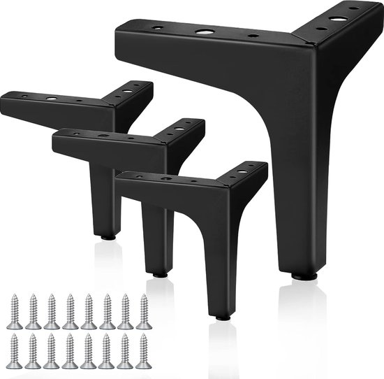 ZOFUN 8 stuks meubelpoten zwart, 10 cm, metalen bankpoten, metaal, kastpoten, driehoekige tafelpoten, zwart metalen poten, meubelpoten van staal, voor stoelen, laden, bank met schroeven