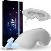 YUBBI Satijnen 3D Slaapmasker met Geluidsdempende Oordoppen - Oogmasker - Verduisterend - Reismasker - Ergonomisch - Grijs