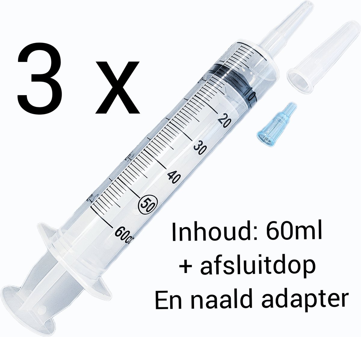 Doseerspuit 50 ml / 60ml - 3 stuks - injectiespuit zonder naald - steriel  verpakt -... | bol.com