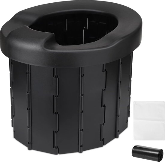 Campingtoilet, draagbaar droogtoilet, draagbaar mobiel toilet, outdoor, camping, toiletten voor onderweg, noodgevallen, auto, reizen, files, wandelen, vissen, picknick (zwart)