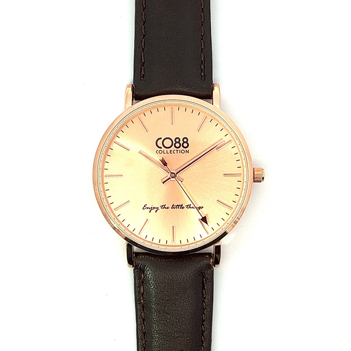 CO88 Collection 8CW-10123 Horloge met Leren Band 36mm - Donker Bruin - 18mm Breed - Rosekleurig