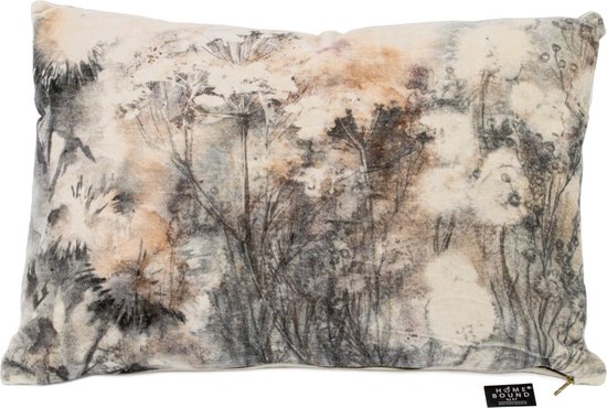 Coussin velours fleurs - coussin décoratif en velours teinté naturel avec fleurs - 40x60cm