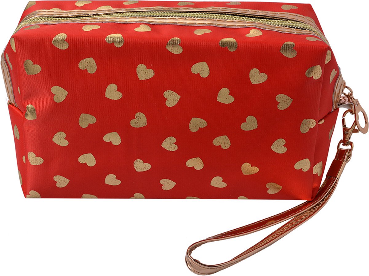 Juleeze Toilettas Dames 18x10 cm Rood Goudkleurig Polyurethaan Hartjes
