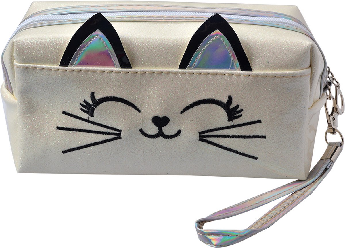 Juleeze Toilettas Dames Kat 18x10 cm Wit Polyurethaan