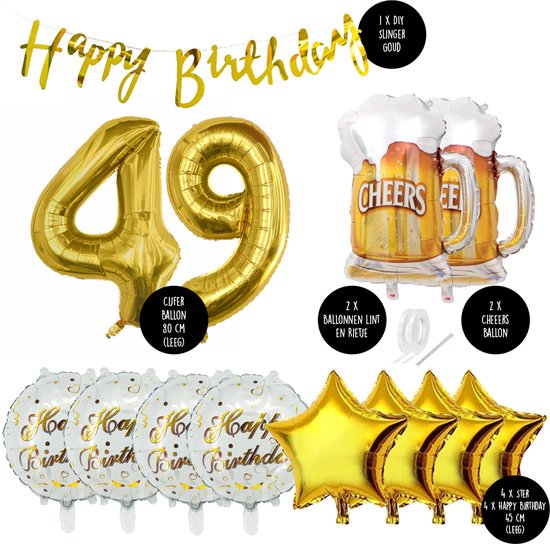 49 Jaar Verjaardag Cijfer ballon Mannen Bier - Feestpakket Snoes Ballonnen Cheers & Beers - Herman