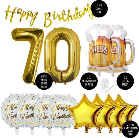 70 Jaar Verjaardag Cijfer ballon Mannen Bier - Feestpakket Snoes Ballonnen Cheers & Beers - Herman