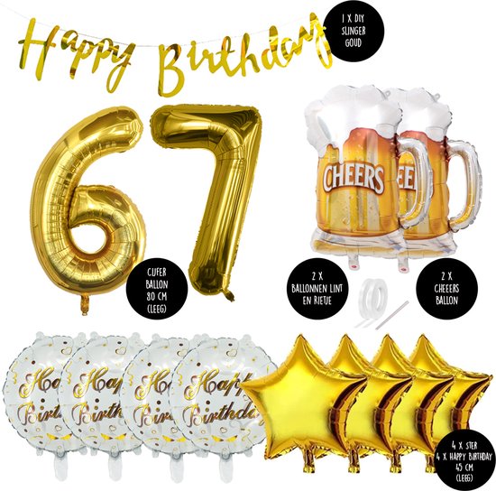 67 Jaar Verjaardag Cijfer ballon Mannen Bier - Feestpakket Snoes Ballonnen Cheers & Beers - Herman