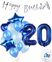 Snoes Ballonnen 20 Jaar Feestpakket – Versiering – Verjaardag Set Mason Blauw Cijferballon 20 Jaar - Heliumballon