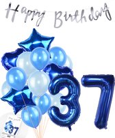 Snoes Ballons 37 Years Party Package - Décoration - Set d'anniversaire Mason Blauw Number Balloon 37 Years - Ballon à l'hélium