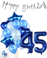Snoes Ballonnen 45 Jaar Feestpakket – Versiering – Verjaardag Set Mason Blauw Cijferballon 45 Jaar - Heliumballon