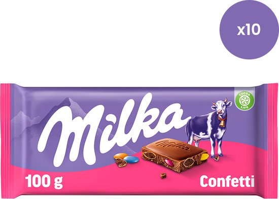Milka Tablette chocolat au lait avec confettis - 100g x 10 | bol