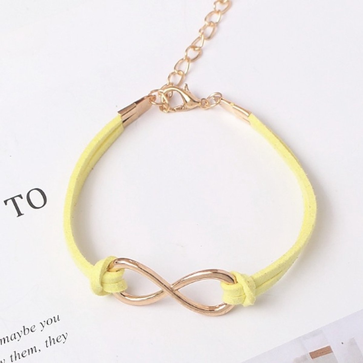 TVR-Wares® | Infinity armband geel touw | Klemsluiting | Verstelbare maat