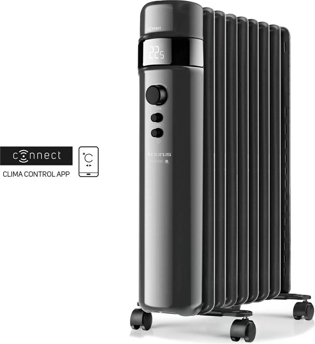 aangesloten oliebadradiator 2000w zwart - taurus alpatec - agadir connect 2000